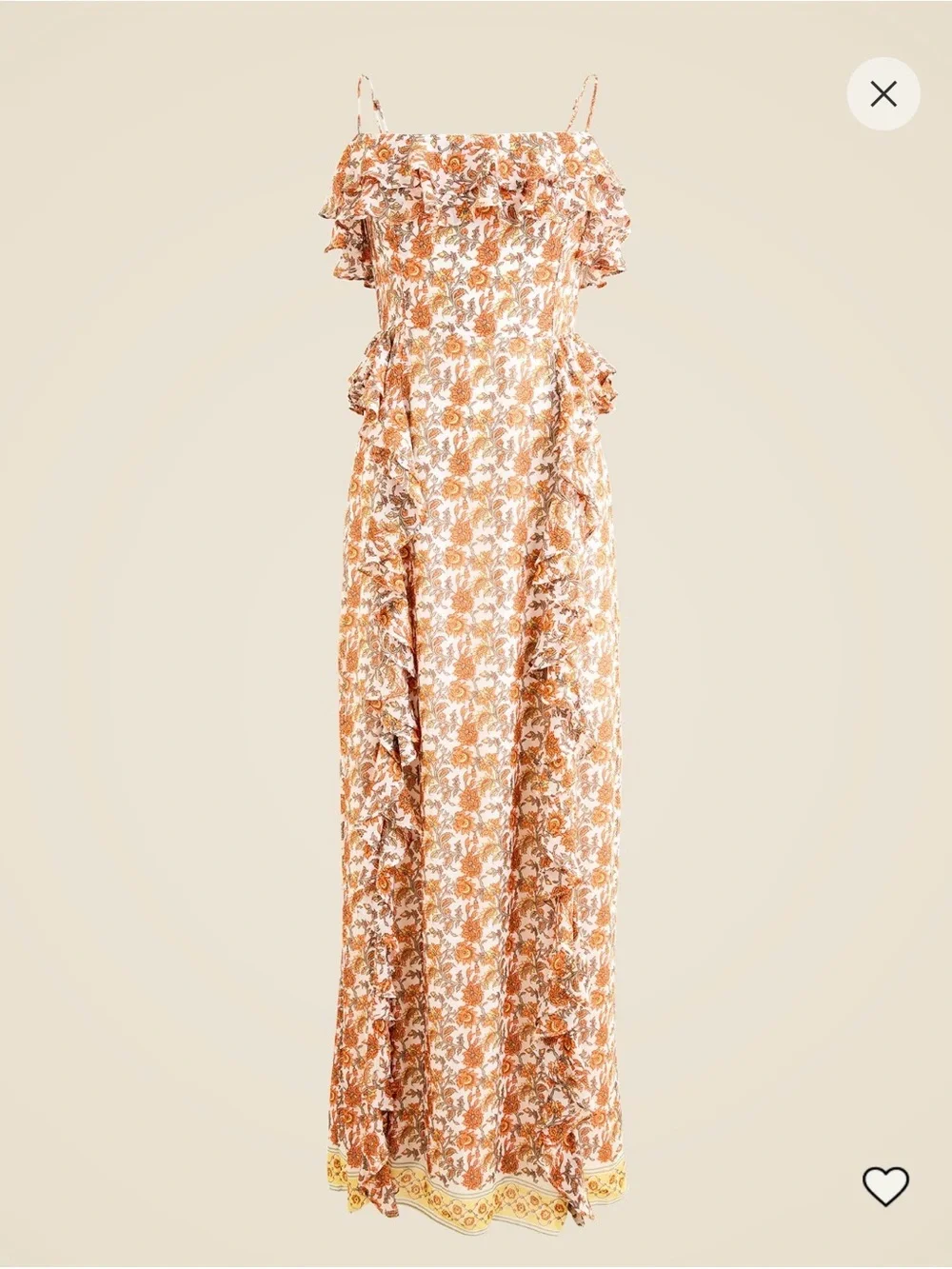 J. Crew Cascading Ruffle Maxi Dress Spaghetti Strap Paisley Print Side Slit 6